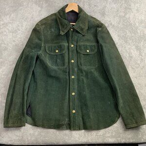 Vintage BUCKBOARD Jacket Mens 42 Green Yellow Stitching Button Snap Leather 70’s